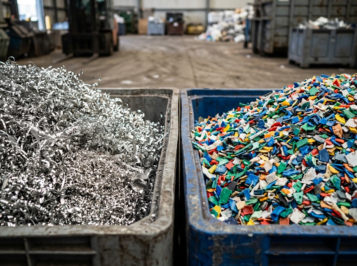 Material recuperado: metal y plástico separados listos para reciclaje