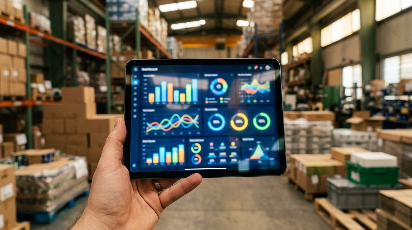 Dashboard de trazabilidad en tablet dentro de planta